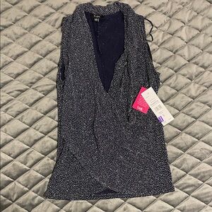 MSK Dark Blue Blouse with White Dots